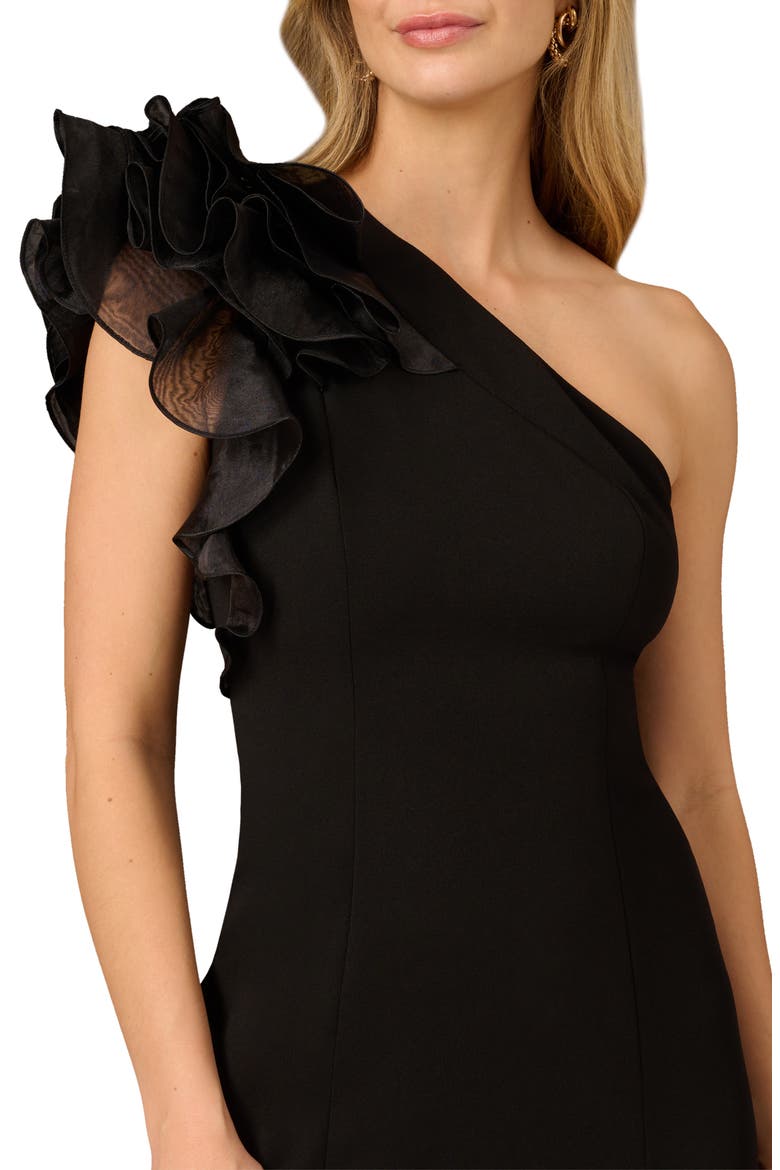 Ruffle One-Shoulder Cocktail Sheath Dress, Alternate, color, BLACK