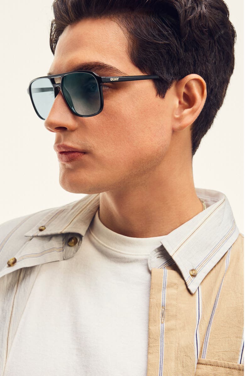 QUAY On the Fly 57mm Aviator Sunglasses, Alternate, color, Black/ Aqua