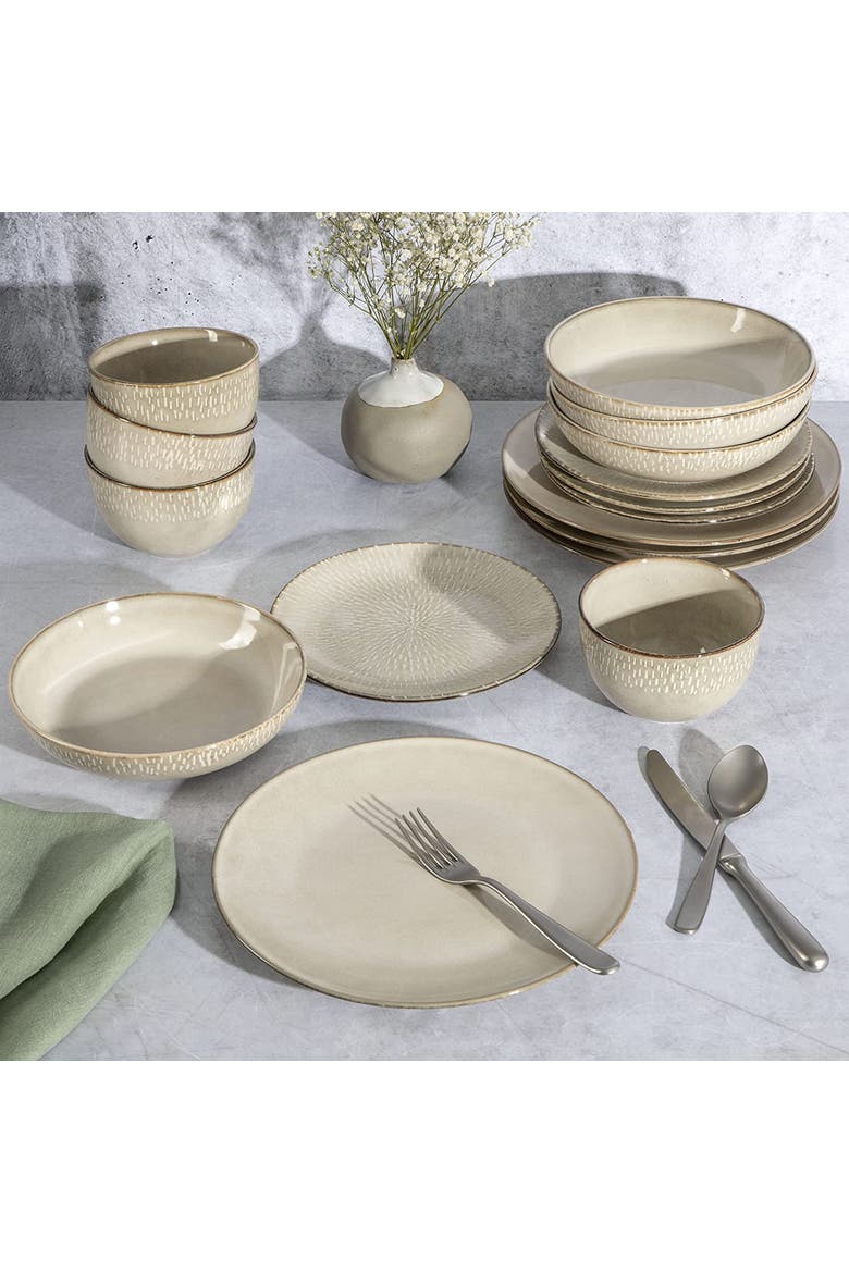 Matisse 16 Piece Stoneware Dinnerware Set  with Reactive Glaze, Alternate, color, White