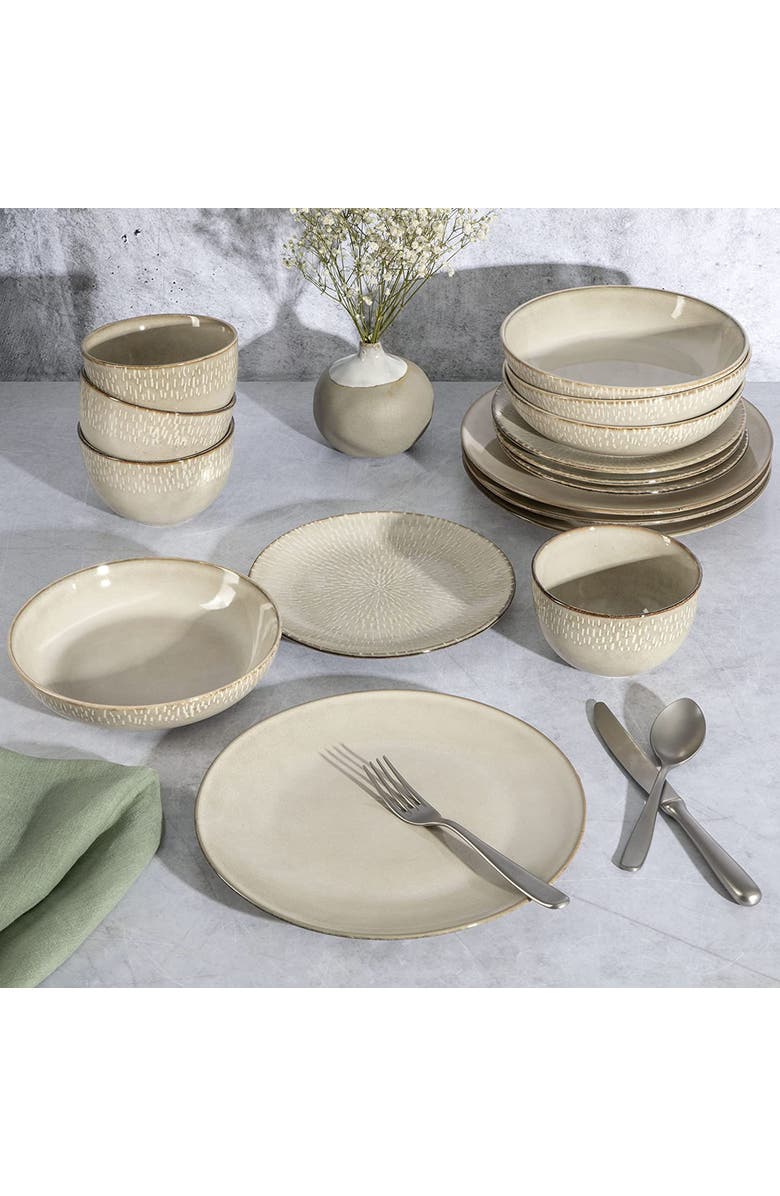 Gibson Elite Matisse 16 Piece Stoneware Dinnerware Set with Reactive Glaze, Alternate, color, White