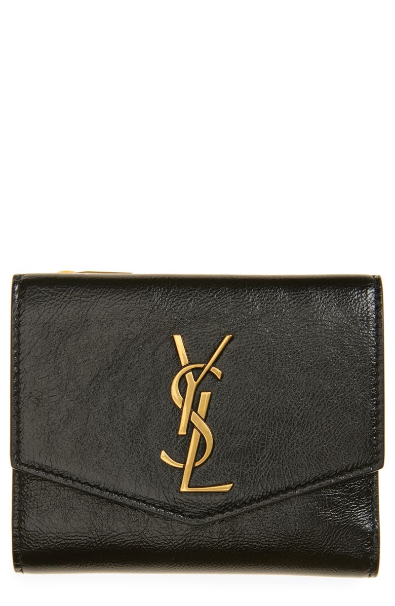 Saint Laurent Cassandre Uptown Leather French Wallet, Main, color, 