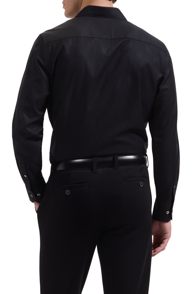 Bugatchi Axel Shaped Fit Stretch Cotton Button-Up Shirt, Alternate, color, Black