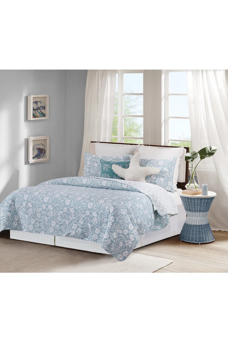 Seafoam Reef Cotton Quilt Set, Main, color, Blue