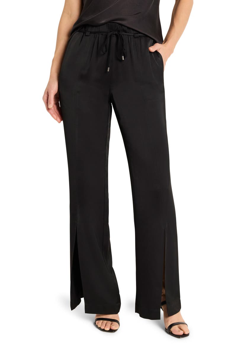 Social Edit Front Slit Satin Pants, Main, color, BLACK ONYX