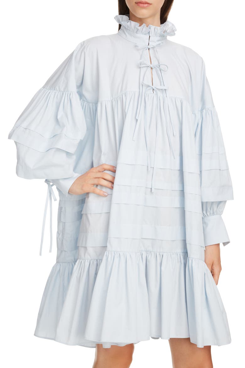 Macy Pleated Long Sleeve Shirtdress, Alternate, color, LIGHT BLUE
