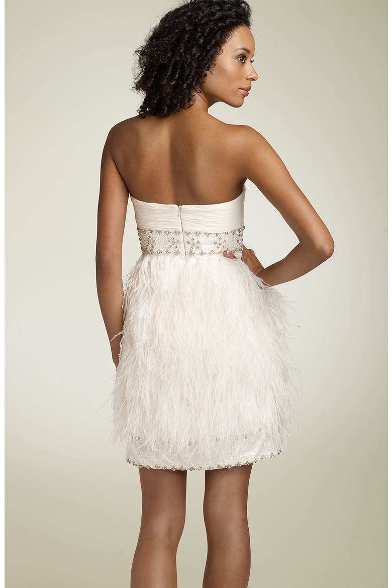 Strapless Dress with Ostrich Feathers, Alternate, color, IVORY