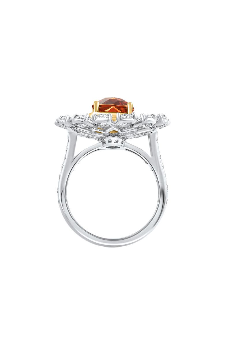 Bliss Diamond Designer 7.52Ct Orange Lab Sapphire & Pear Shape Diamond Ring 18k Gold 10.2gram, Alternate, color, 