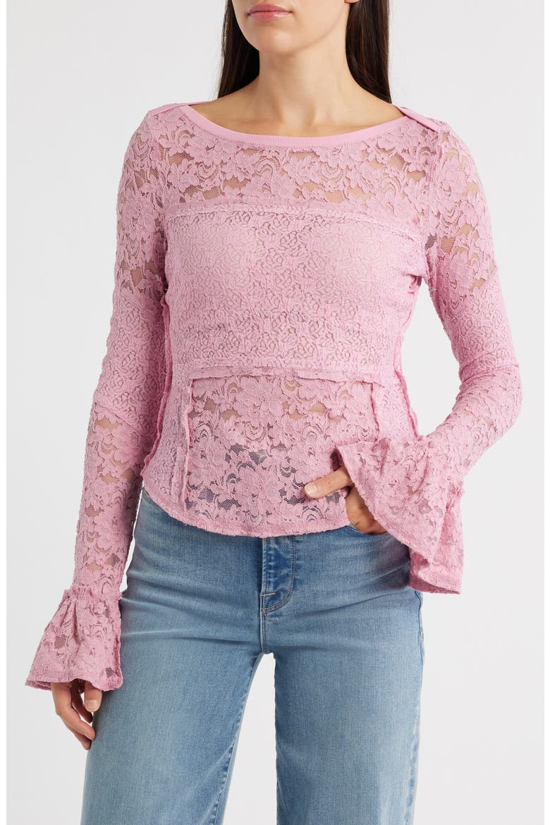 Bell Sleeve Sheer Cotton Blend Lace Top, Main, color, ORCHID SMOKE