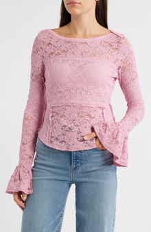 Free People Bell Sleeve Sheer Cotton Blend Lace Top