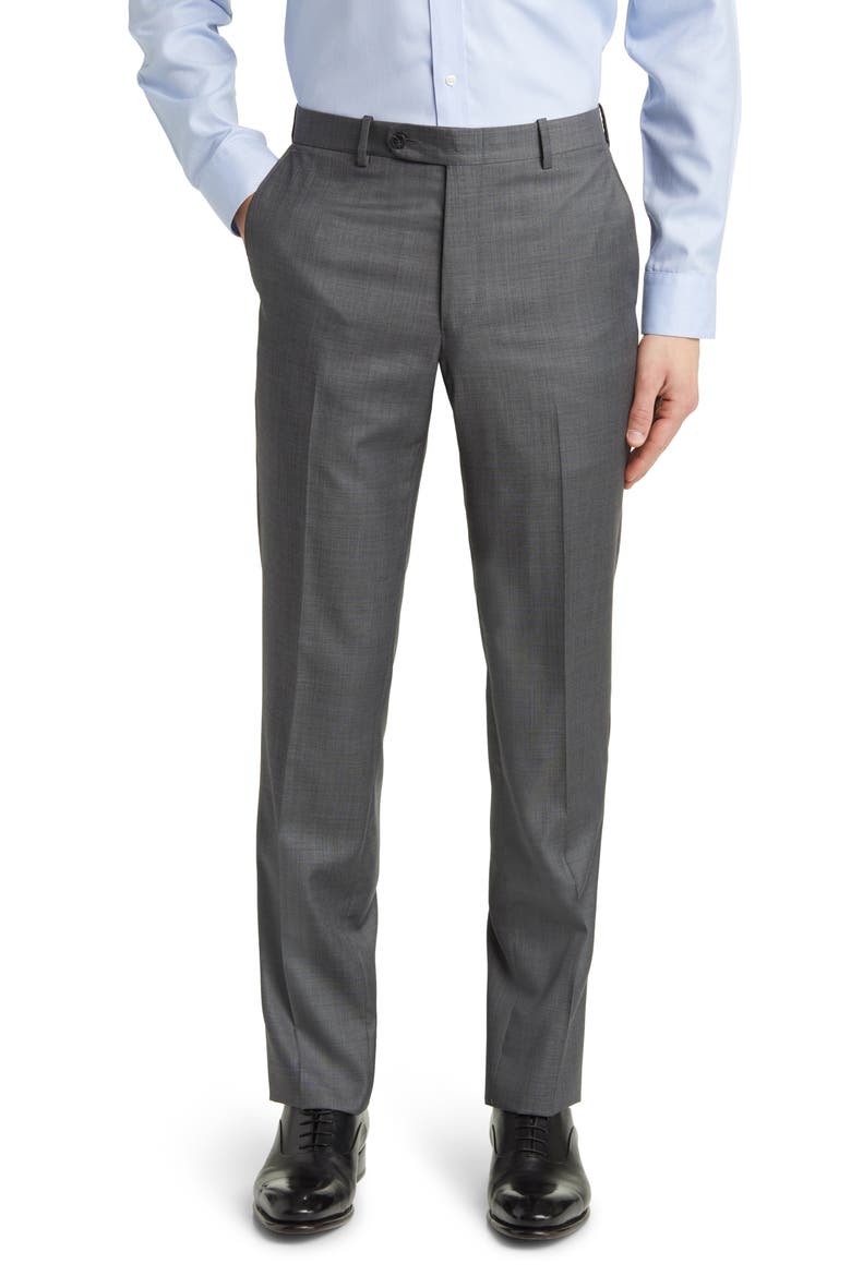 Harker Flat Front Wool Dress Pants, Main, color, CHARCOAL