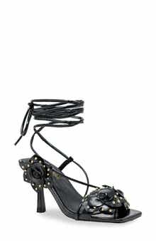 CHASE AND CHLOE Studded Rosette Ankle Tie Sandal
