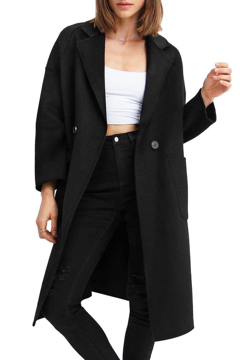 Publisher Double Breasted Wool Blend Coat, Alternate, color, BLACK