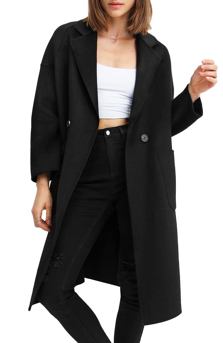 Belle & Bloom Publisher Double Breasted Wool Blend Coat, Alternate, color, Black