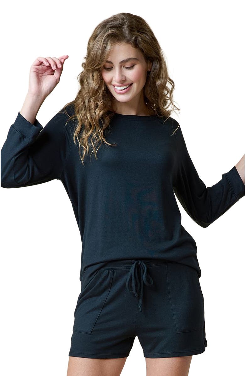 Softies Dream 3/4 Sleeve Boatneck Top with Shorts Set, Alternate, color, Black
