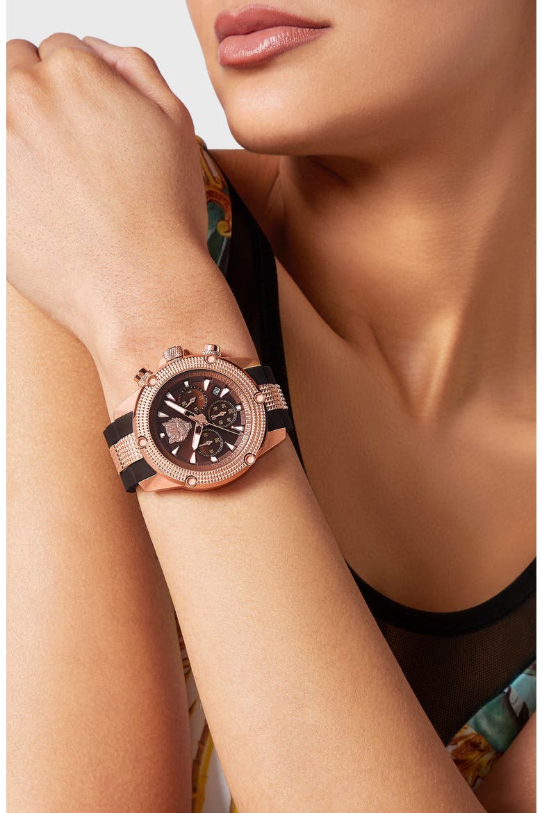 Hurricane Silicone Strap Watch, 44mm, Alternate, color, ROSE GOLD/ BROWN
