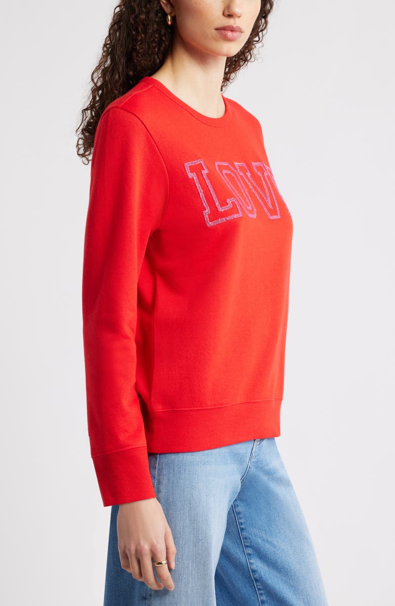 Caslon<sup>®</sup> Love Metallic Embellished Sweatshirt, Alternate, color, Red Goji Pink Yarrow Love