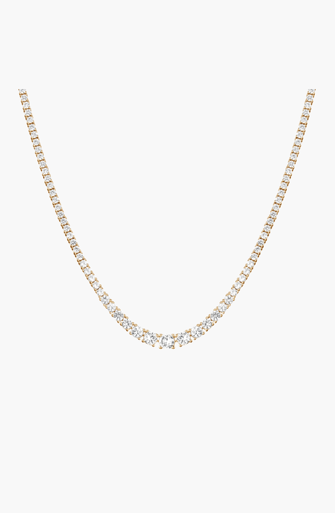 Lab Grown White Sapphire Graduated Modern Tennis Necklace
