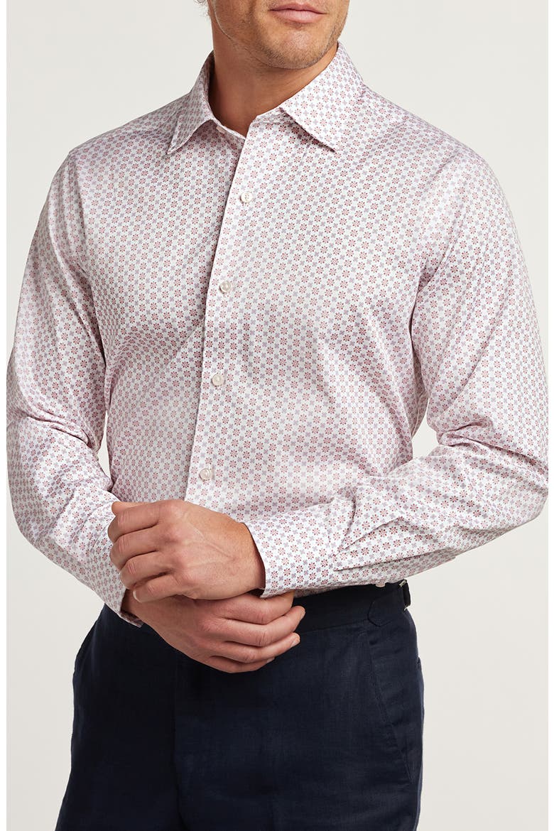 Neat Print Sport Shirt, Main, color, WHITE/ CORAL