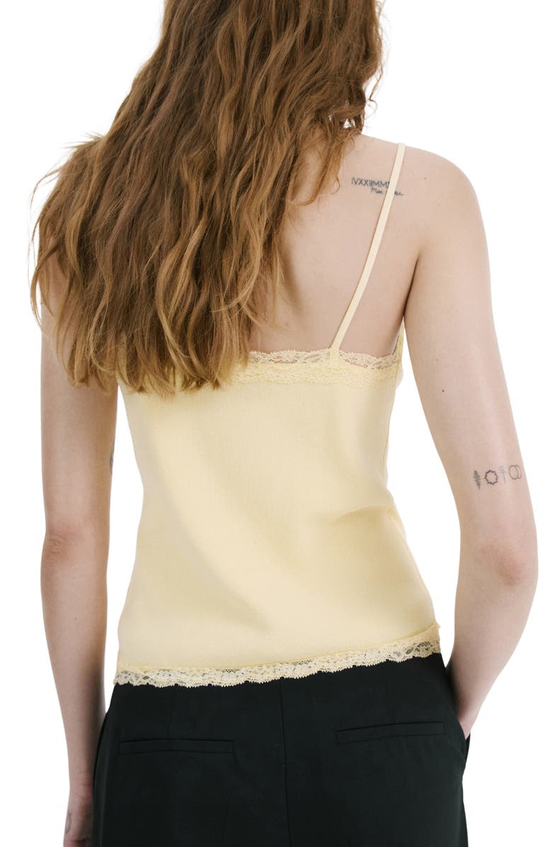 MANGO Lace Detail Rib Camisole, Alternate, color, Pastel Yellow