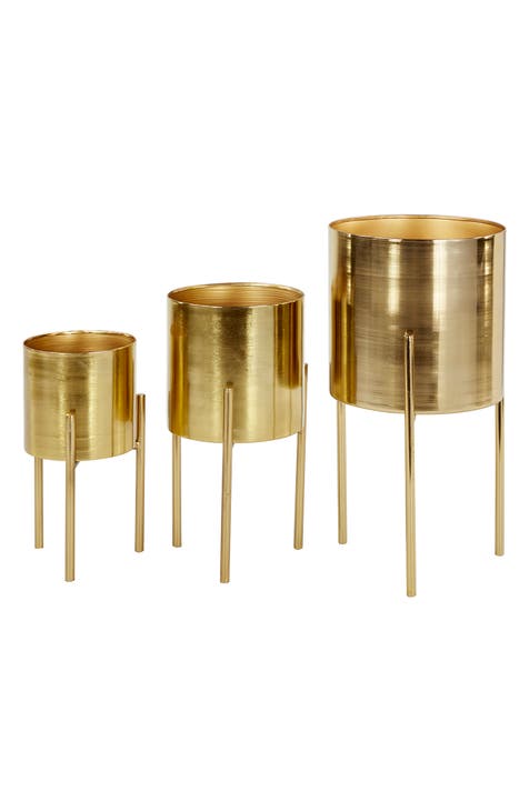 Goldtone Metal Contemporary Planter with Removable Stand - Set of 3