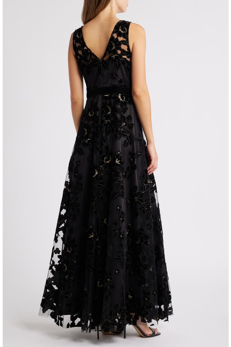 flocked floral tulle maxi dress Baltic Born Womens Kamila Tulle Maxi Dress | Navy Abstract Floral