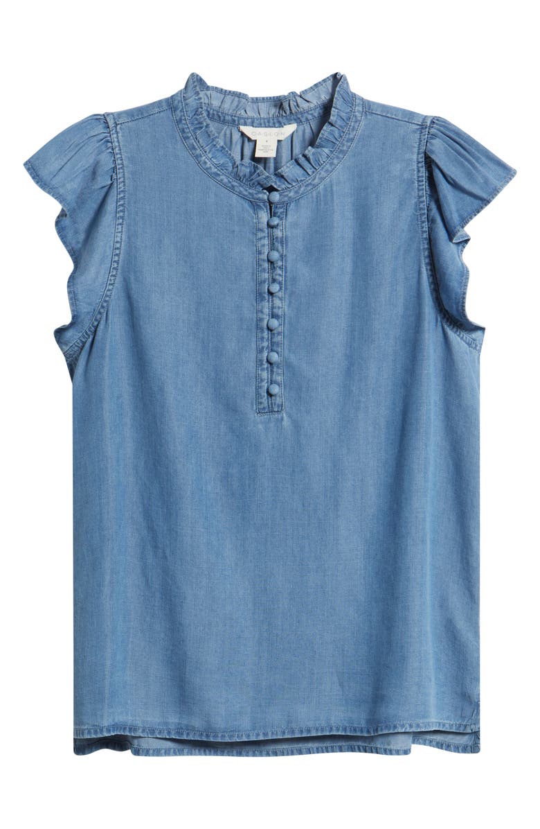 Caslon<sup>®</sup> Flutter Sleeve Popover Chambray Top, Alternate, color, Medium Wash