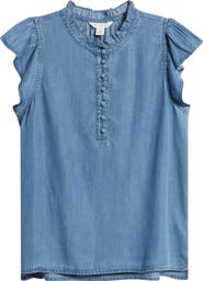 Caslon® Flutter Sleeve Popover Chambray Top