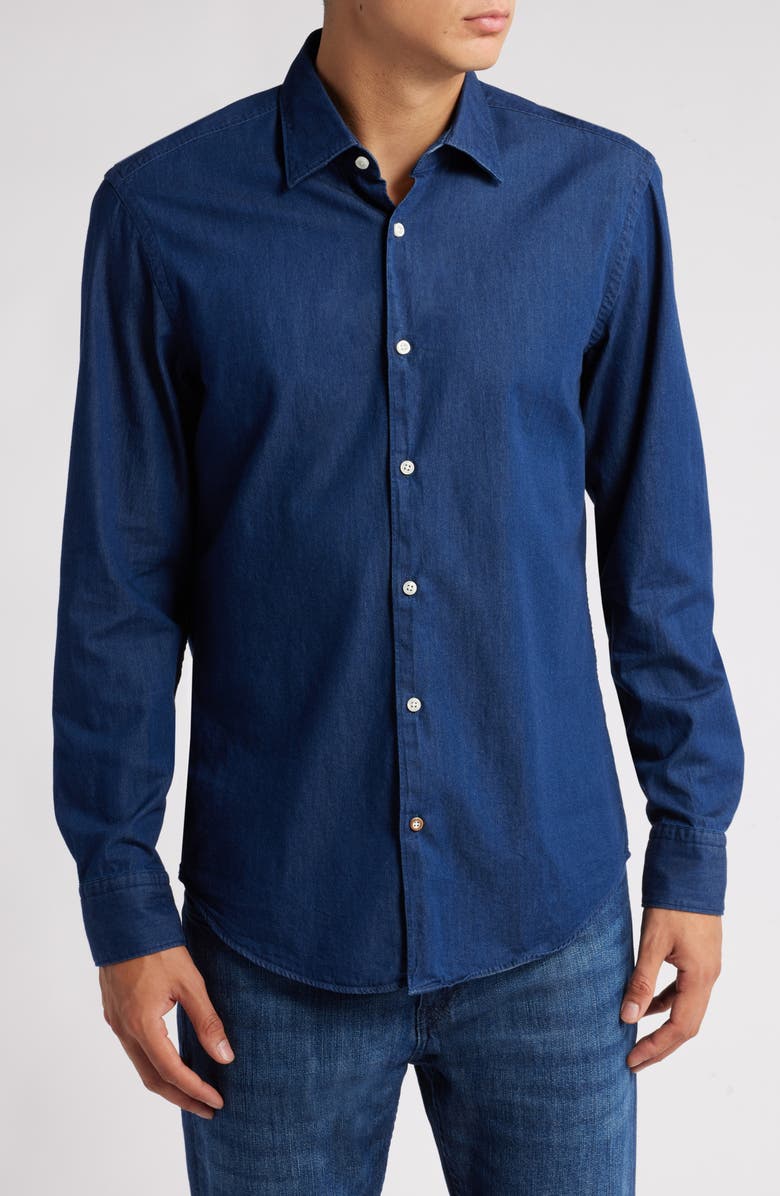 BOSS Hal Kent Casual Fit Cotton Denim Dress Shirt, Main, color,