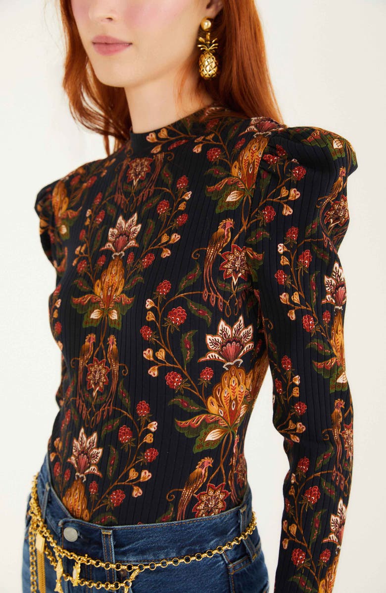 FARM Rio Floral Long Sleeve Cotton Bodysuit, Alternate, color, 