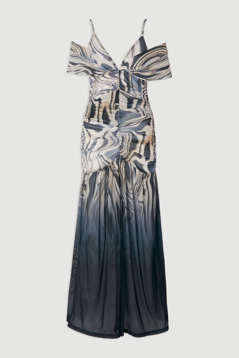 Marble Print Mesh Plunge Maxi Dress, Alternate, color, Mono