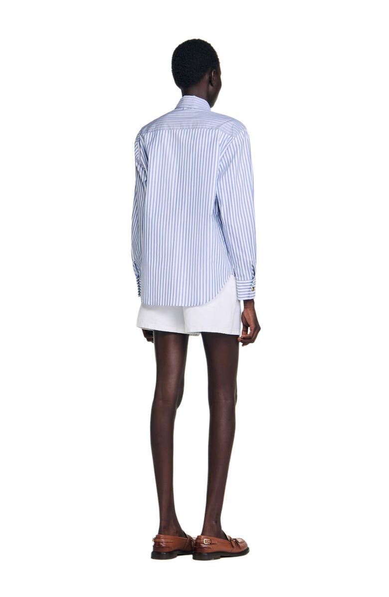 SANDRO Striped shirt with removable tie, Alternate, color, Blu / White