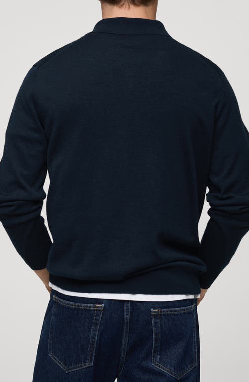 Mango Long Sleeve Wool Polo Sweater In Dark Navy