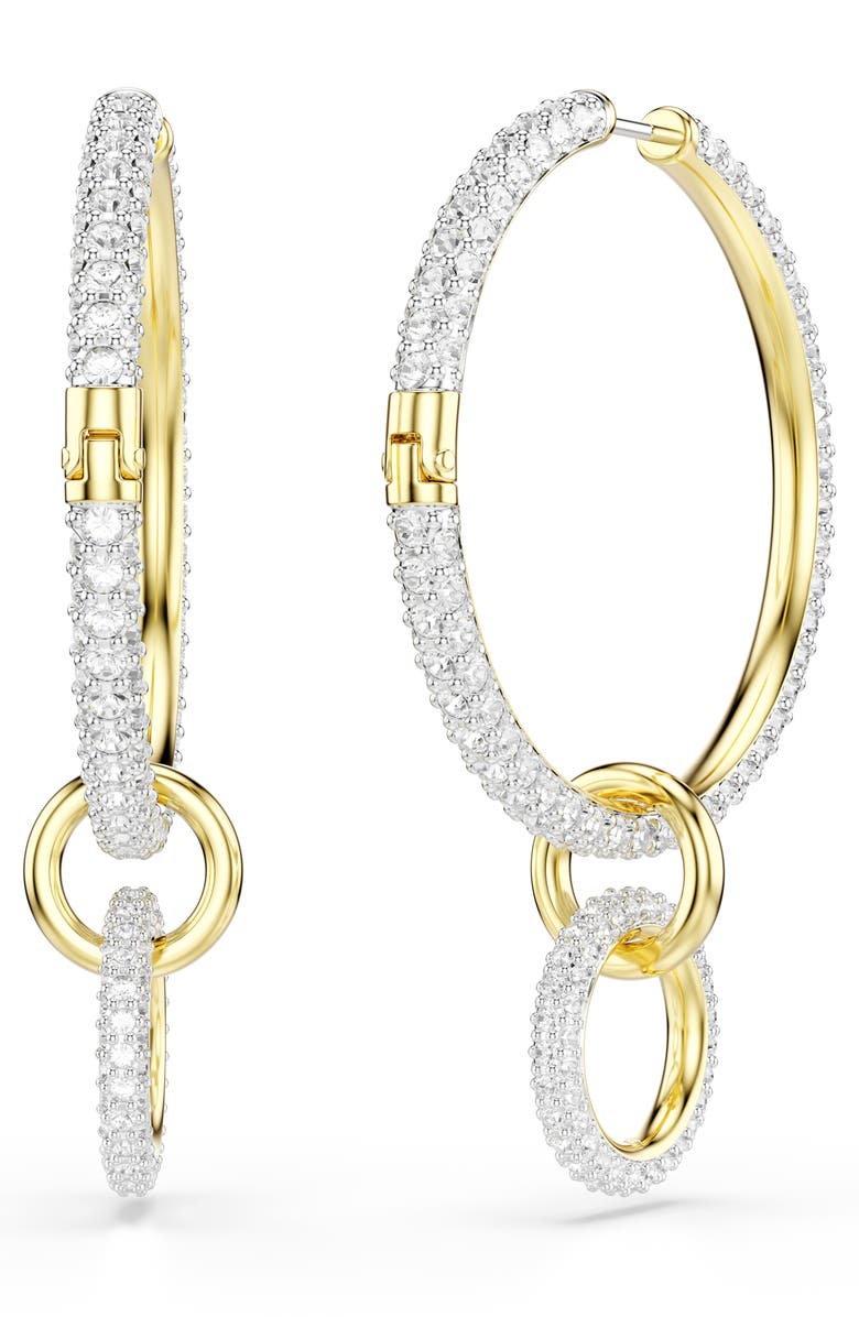 Swarovski Dextera Pavé Hoop Drop Earrings, Alternate, color, White/ Gold