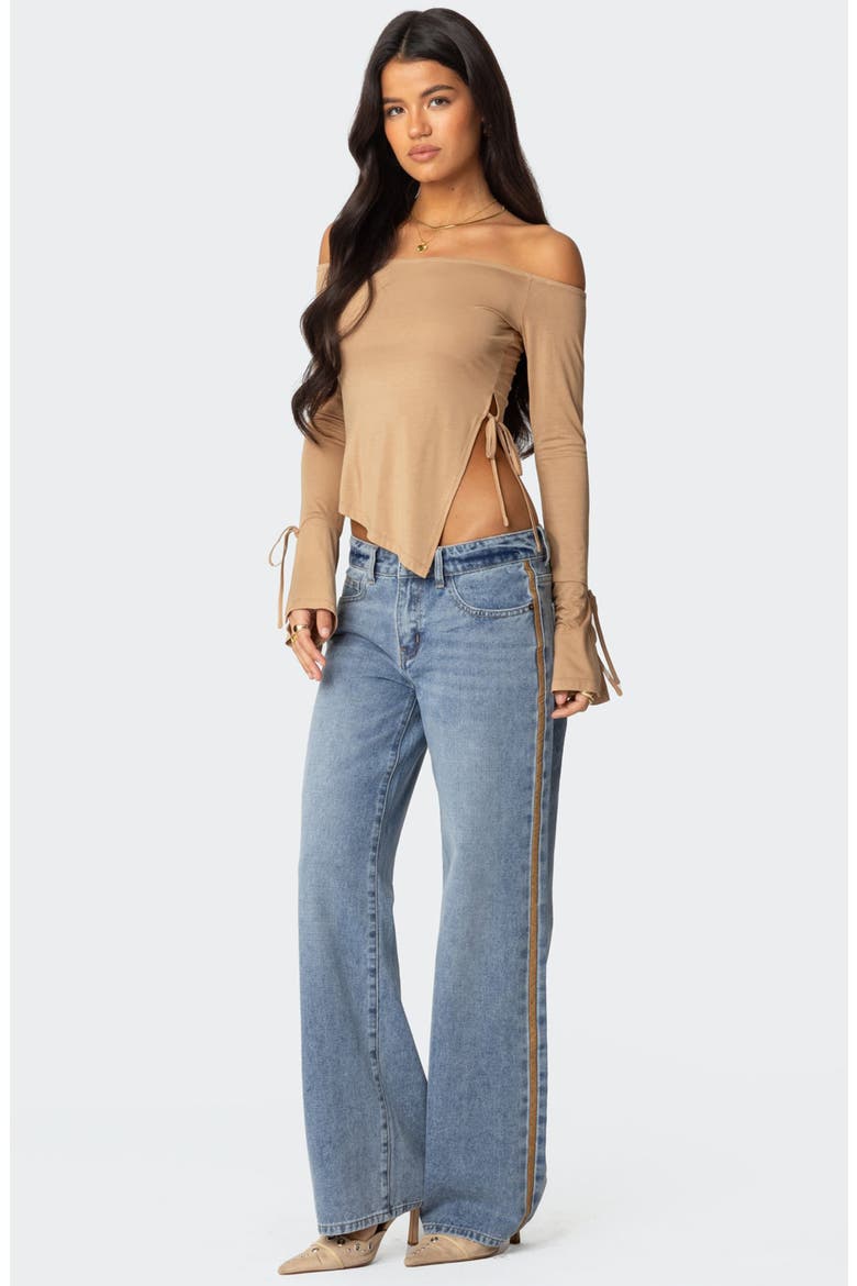 Jeni Asymmetric Side Tie Top, Alternate, color, BROWN