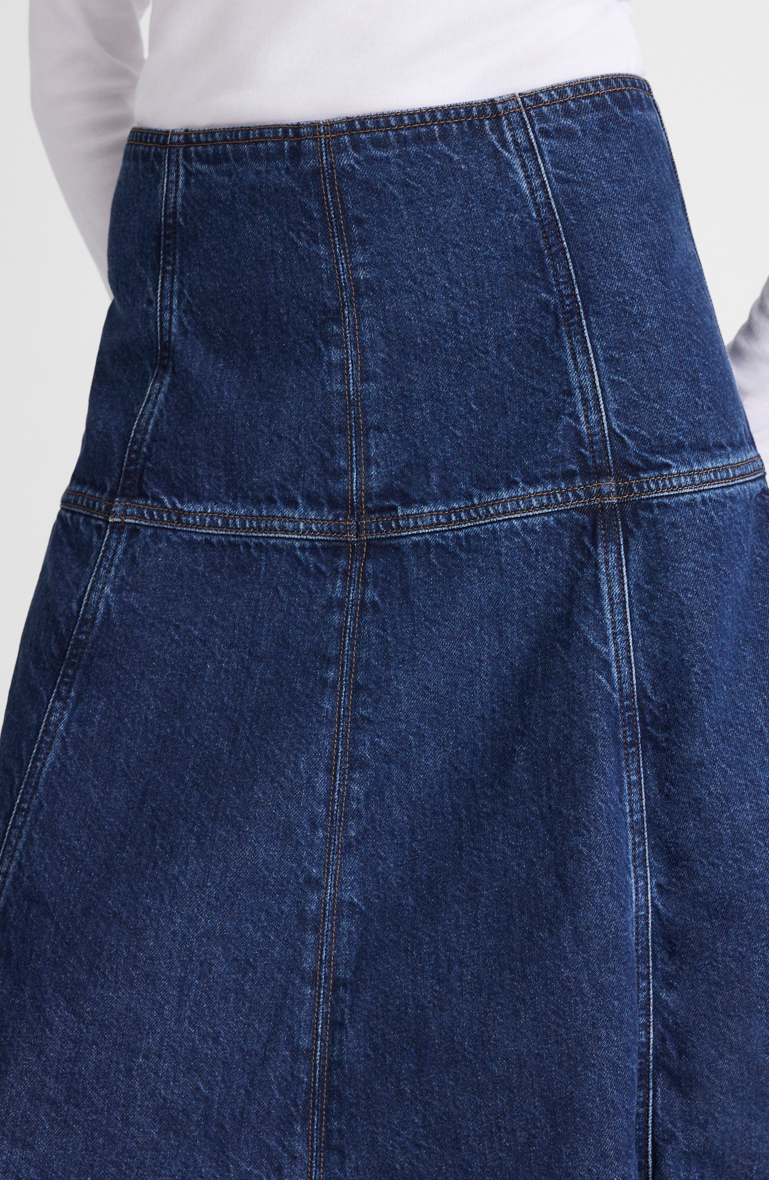 Denim Fit & Flare Midi Skirt