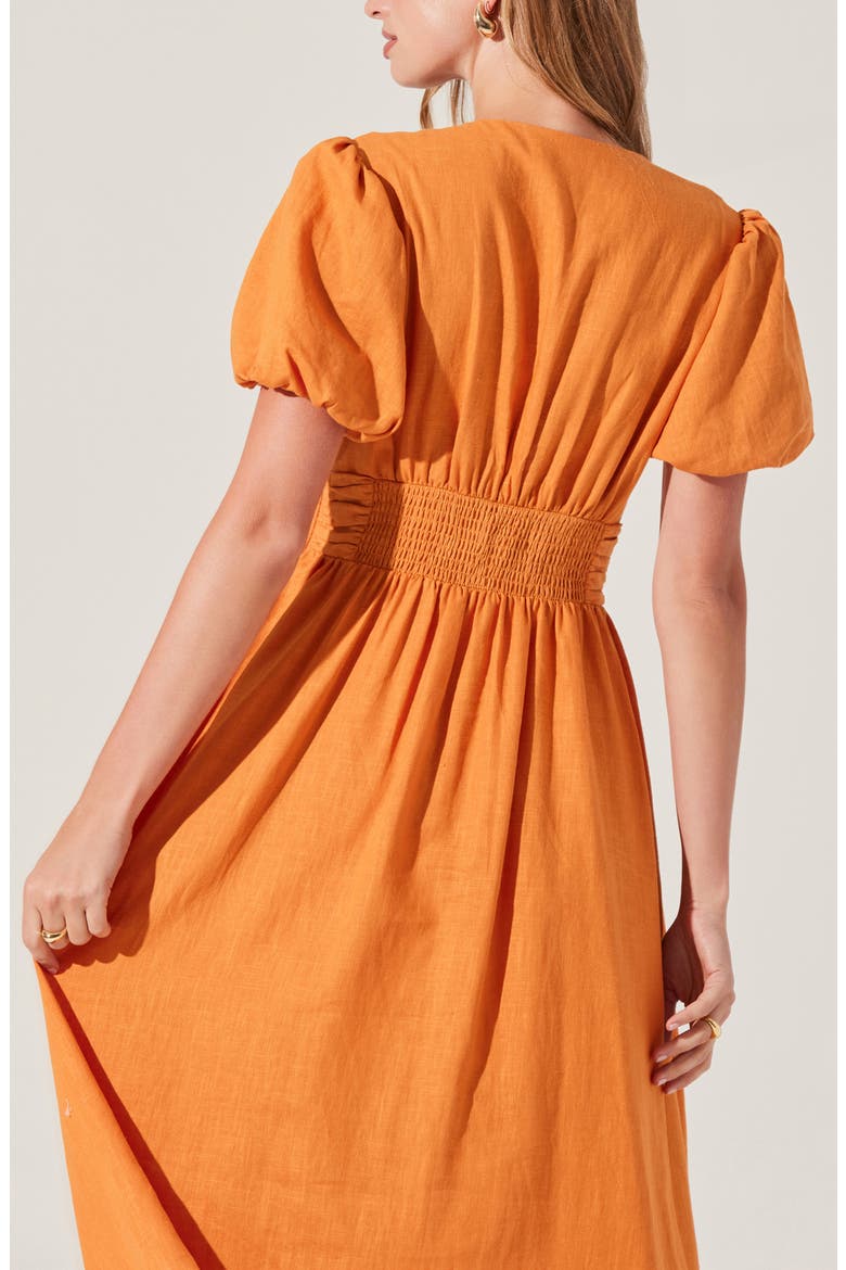 Citrine Bow Linen & Cotton Midi Dress, Alternate, color, TURMERIC ORANGE