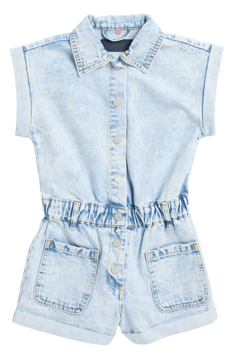 BLANKNYC Kids' Short Sleeve Denim Romper, Main, color,
