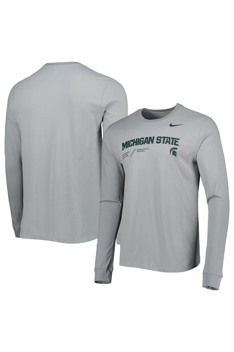 Men's Nike Gray Michigan State Spartans Team Practice Performance Long Sleeve T-Shirt, Main, color, Gray