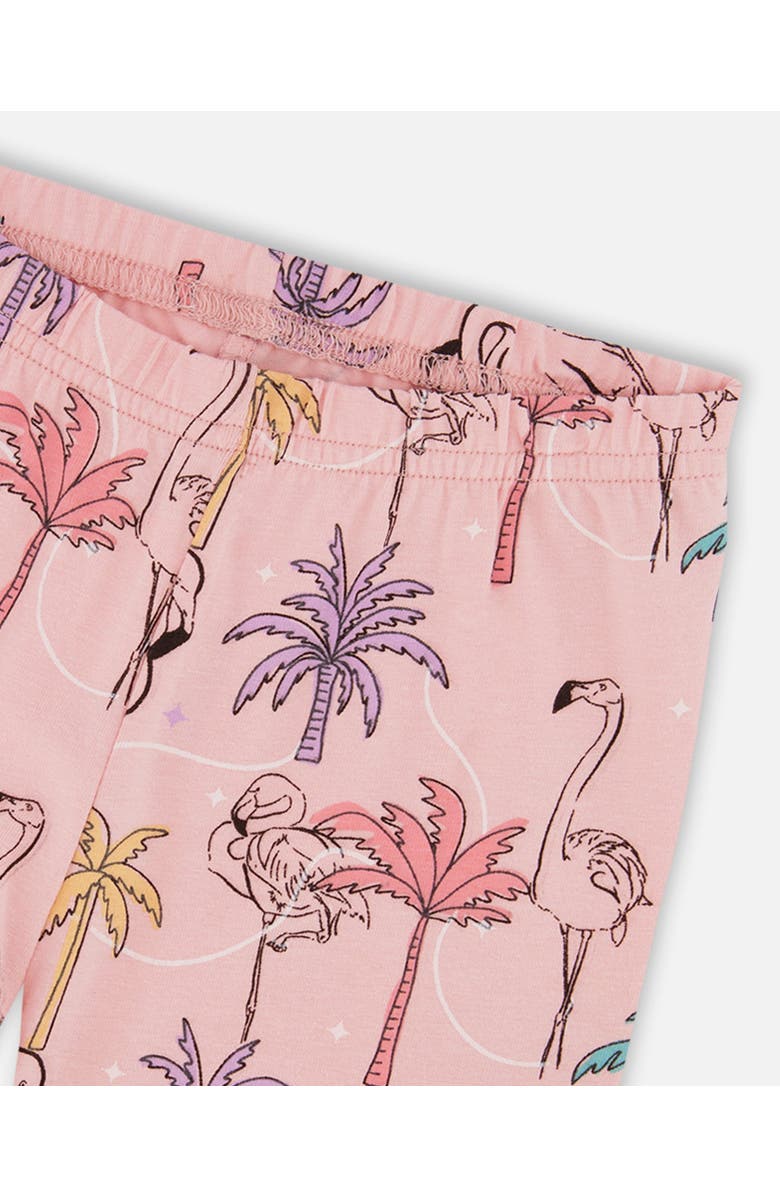 Deux par Deux Girl's Printed Organic Cotton Capri Legging Palm Trees, Pink Flamingo, And Turquoise, Alternate, color, Palm Trees, Pink Flamingo