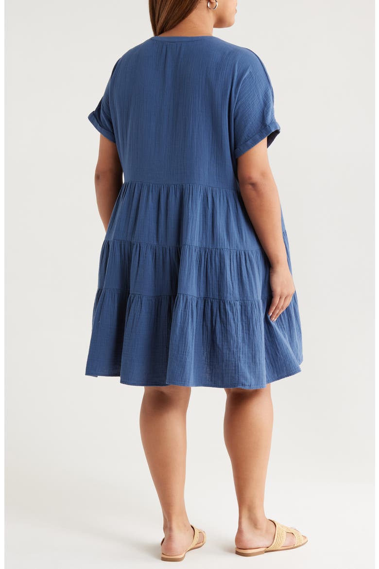 Cotton Gauze Tiered Popover Dress, Alternate, color, NAVY DENIM