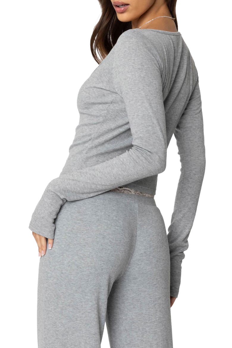 Peekaboo Lace Trim Knit Long Sleeve Top, Alternate, color, GRAY-MELANGE