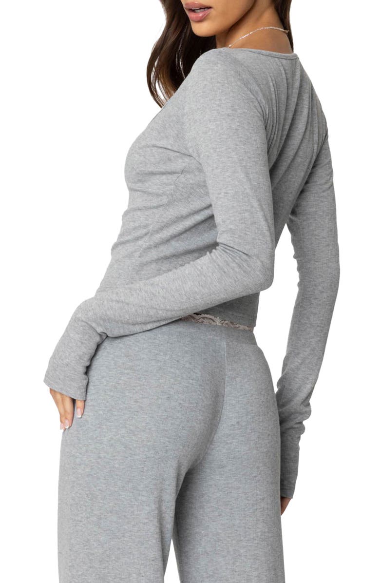 EDIKTED Peekaboo Lace Trim Knit Long Sleeve Top, Alternate, color, Gray-Melange