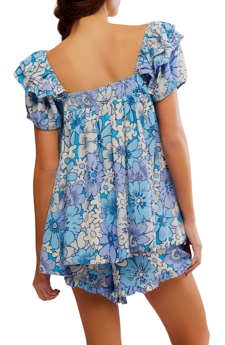 Free People Maggie Mae Floral Print Tunic & Shorts, Alternate, color, Diva Blue Combo