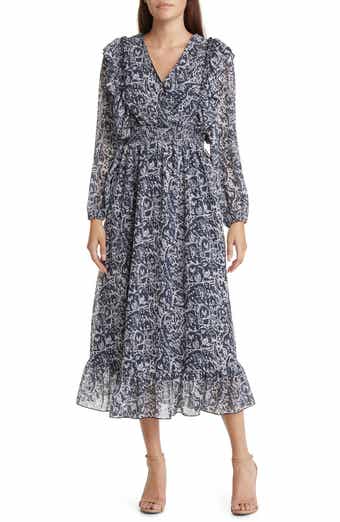 Sam Edelman Wallpaper Paisley Smocked Waist Long Sleeve Dress