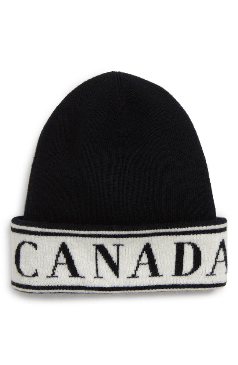 Canada Goose Logo Merino Wool Beanie, Main, color,