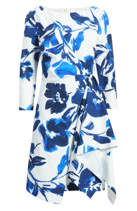 Floral Bateau Neck A-Line Dress