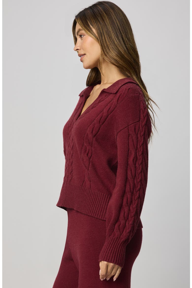 Jet Set Cable Stitch Polo Sweater, Alternate, color, CHERRY ON TOP RED