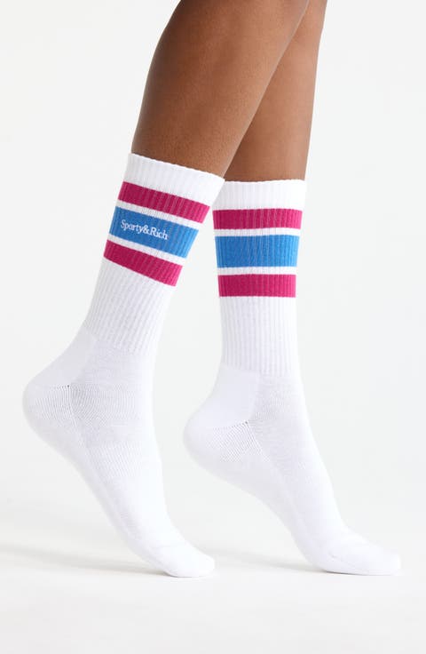 Serif Logo Stripe Crew Socks