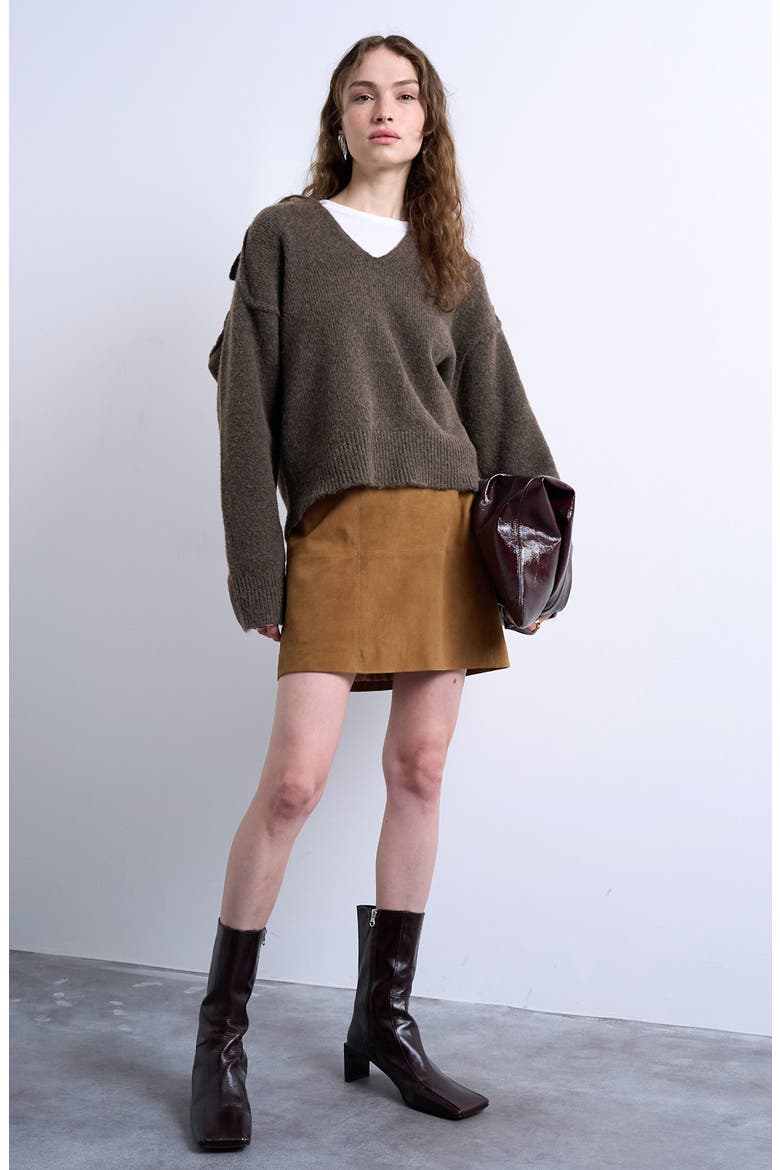 Paneled Suede Miniskirt, Main, color, BROWN