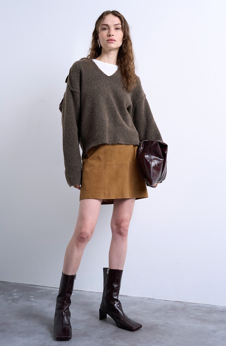 Topshop Paneled Suede Miniskirt, Main, color, Brown